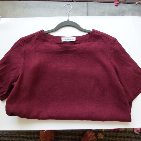 Custom Etsy Linen Top, Made in Lithuania, MEDIUM, Short Sleeve, Burgundy - Picture 5 of 6